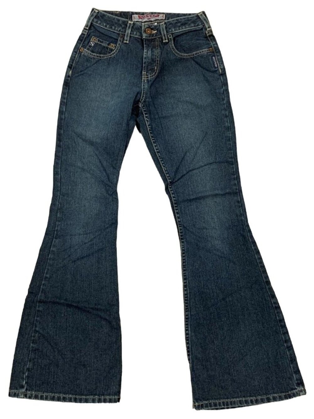Vtg Silver Flared Denim Jeans Womens Sz 25/31 Blue Denim Lightly Faded Mid Rise